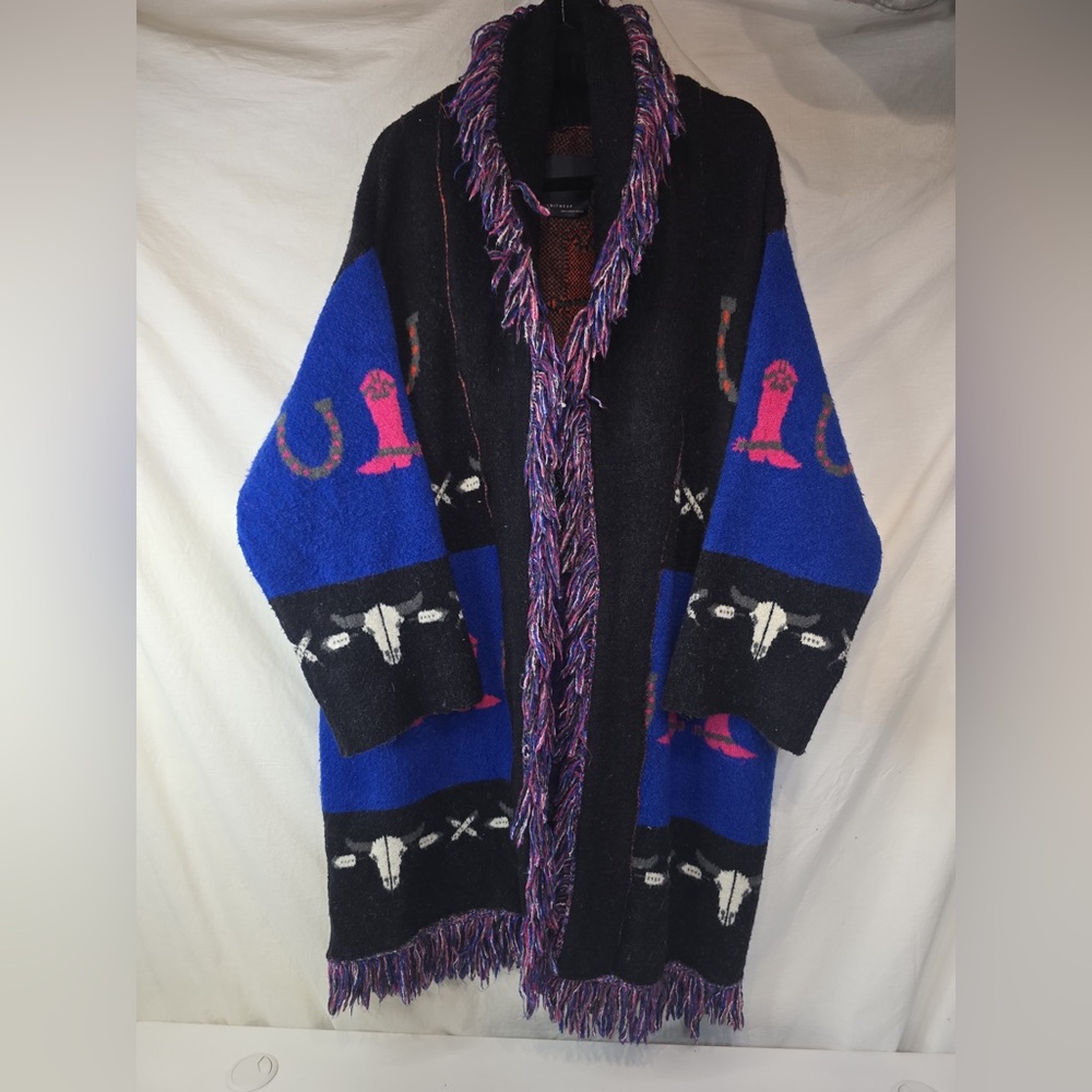 Zara knit Black and Blue Graphic midwestern coat